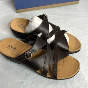 Clarks Collection Leather Slide Sandals Merliah Holly Brown Size 11